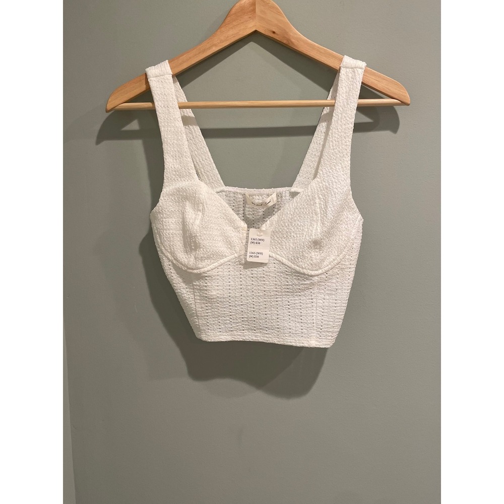 Mustard Seed Textured Cropped Bustier Top White Cotton Blend Size M